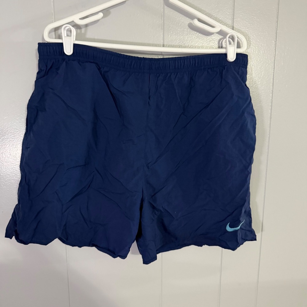 Nike Athletic Shorts Mens Large Navy Blue‎ Vintage Mesh Lined Swoosh